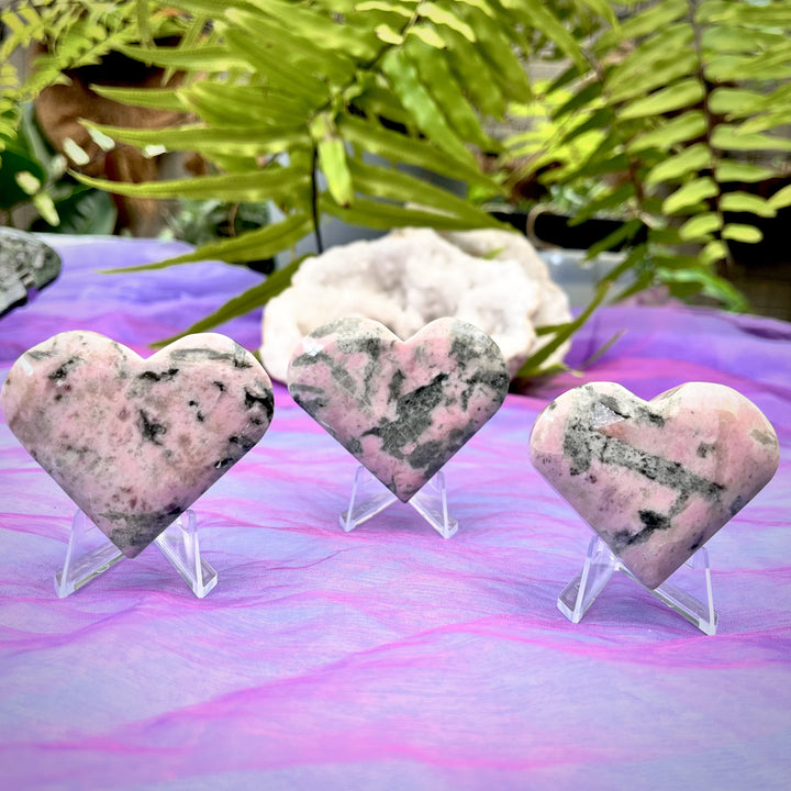 Heart Pink Opal and Epidote on Stand