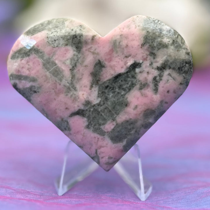 Heart Pink Opal and Epidote on Stand