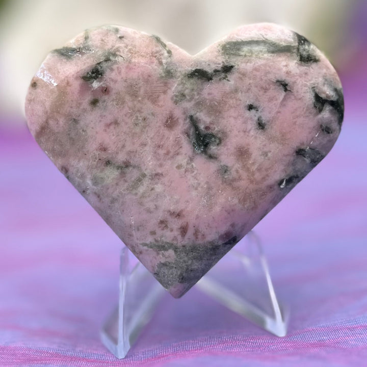 Heart Pink Opal and Epidote on Stand
