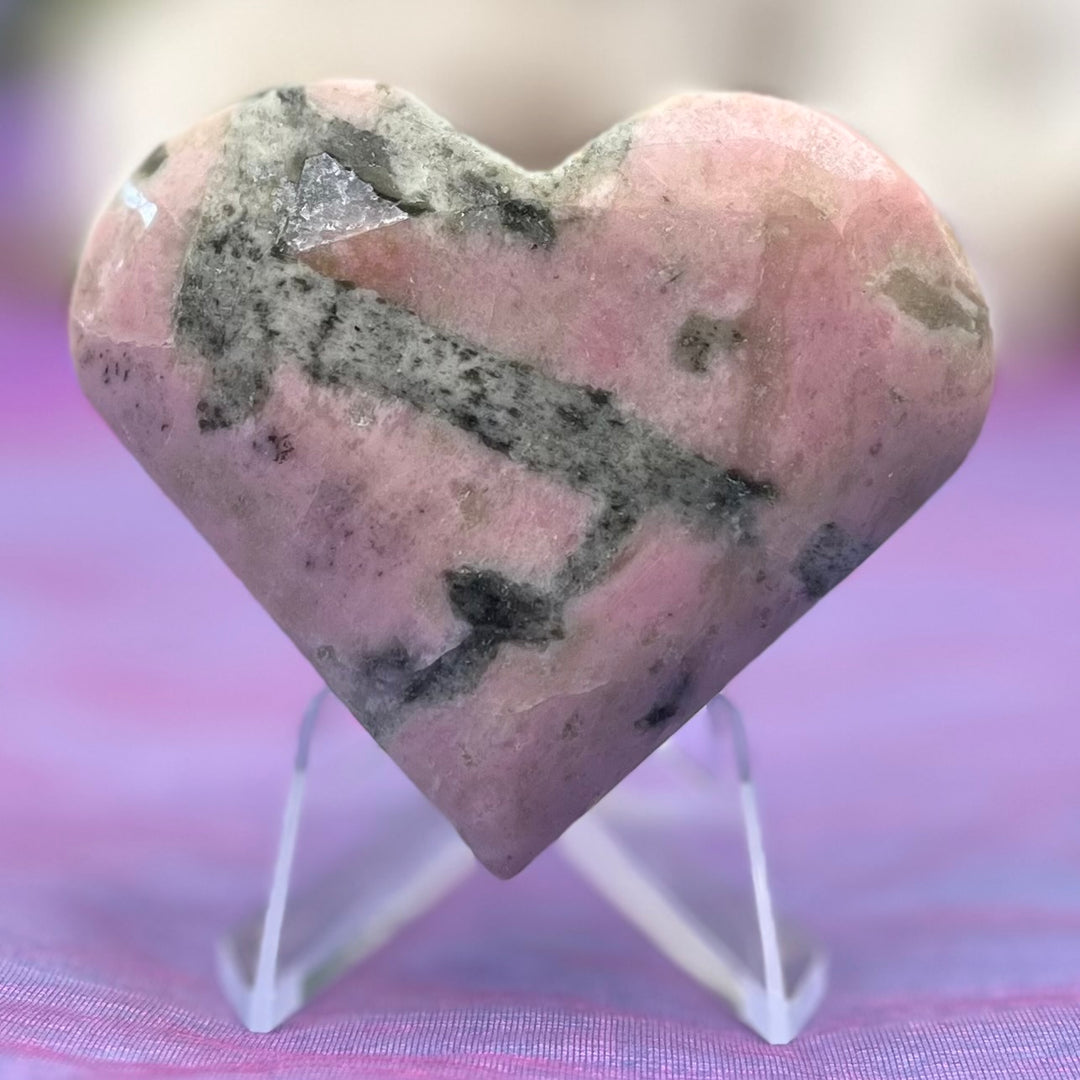 Heart Pink Opal and Epidote on Stand