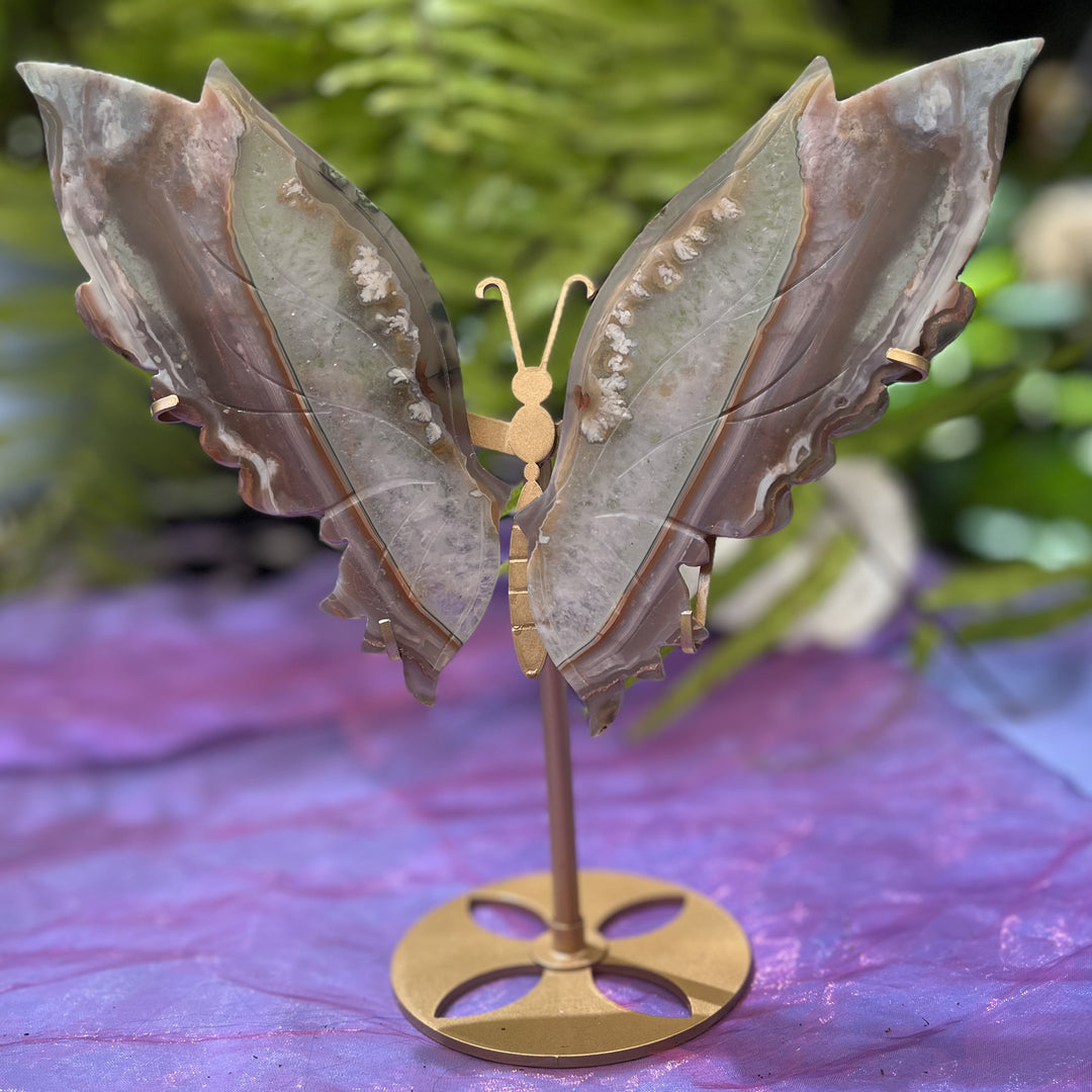 Butterfly Wings Pink Amethyst and Flower Agate