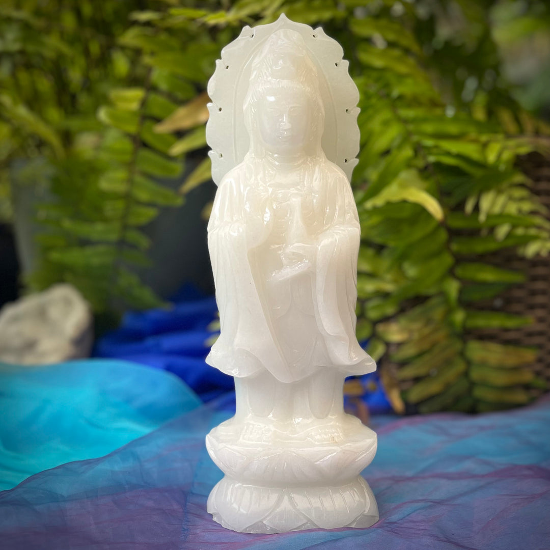 Kuan Yin White Jade on Lotus 32 cm | Carpe Diem with Remi