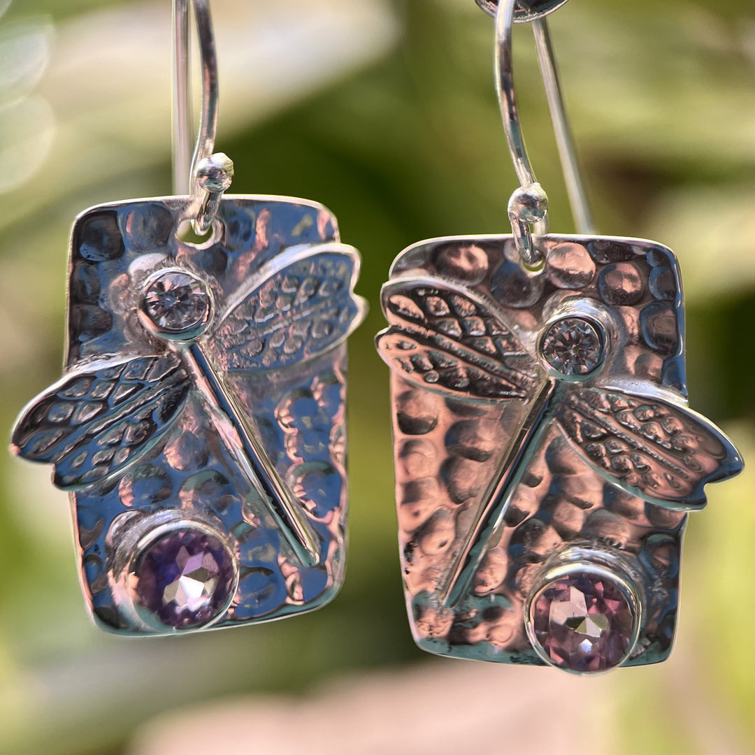 Earrings Amethyst Dragonfly 3.5 cm