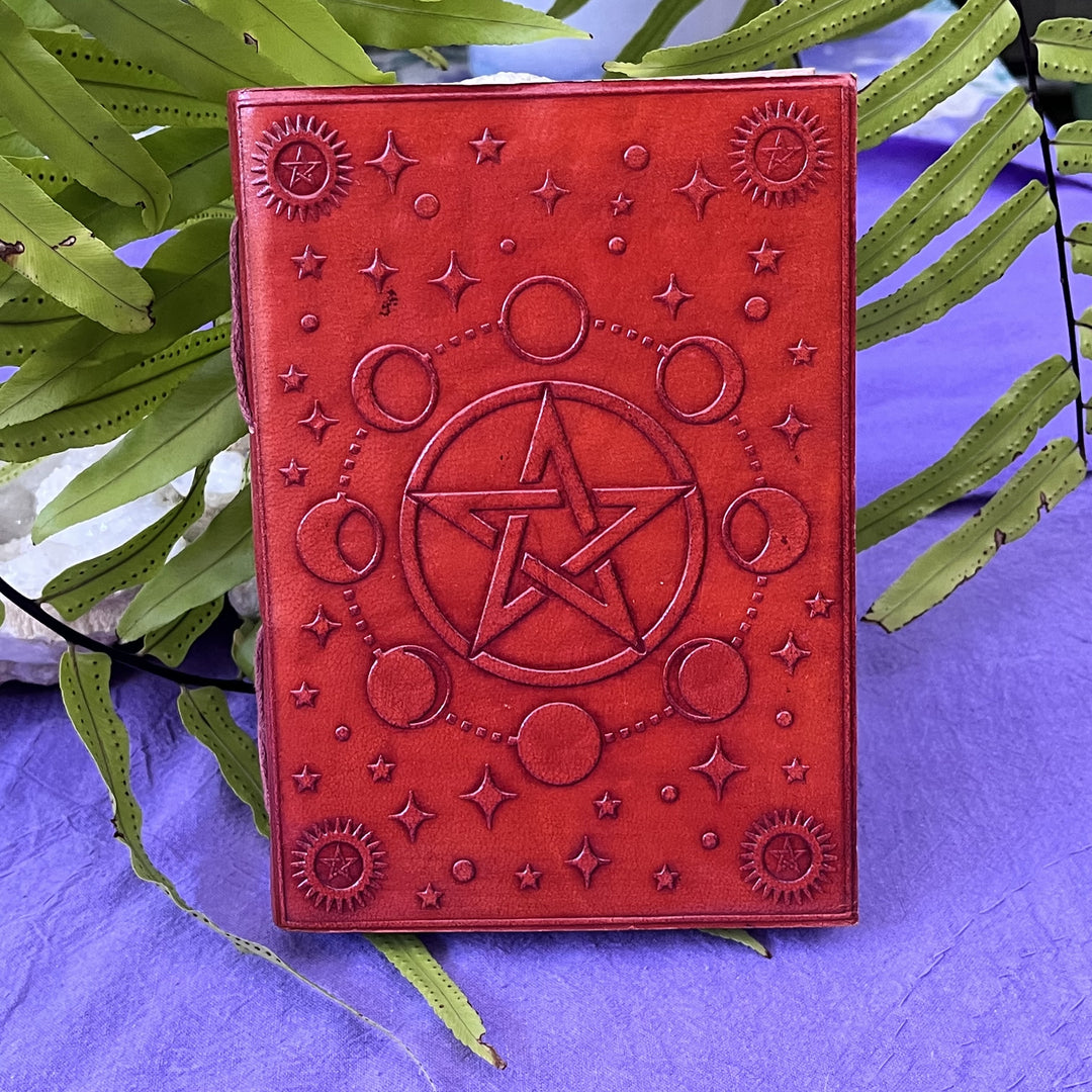 Journal Leather Moon Phases Handmade Paper 15x20 cm