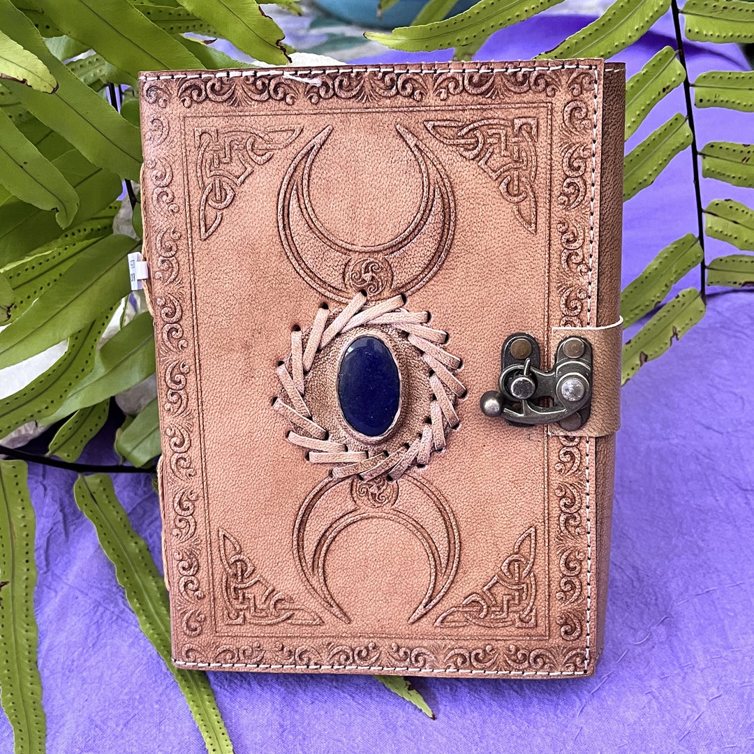 Journal Leather Triple Moon Stone Handmade Paper 15x20 cm