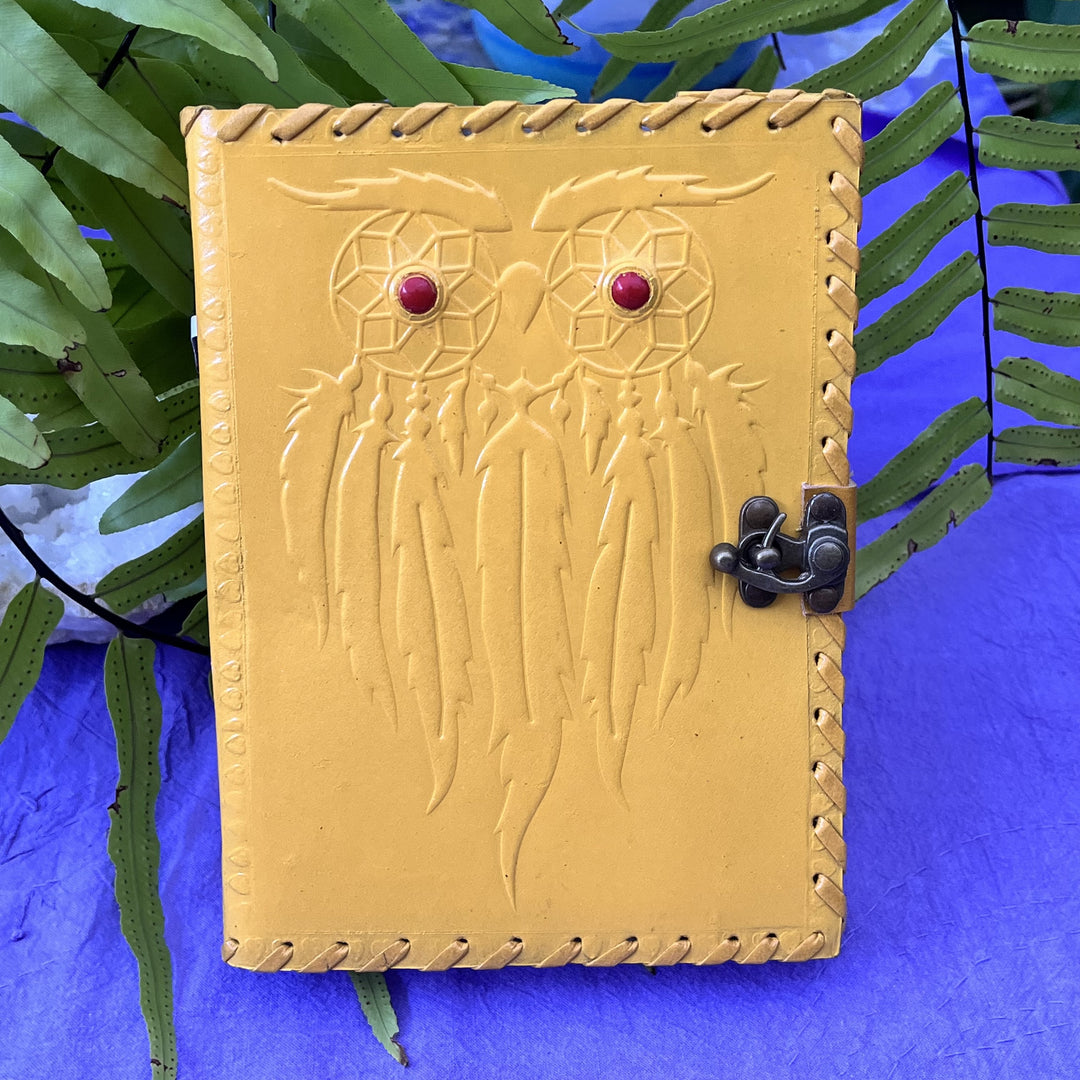 Journal Leather Owl Yellow Single Latch 15x20 cm