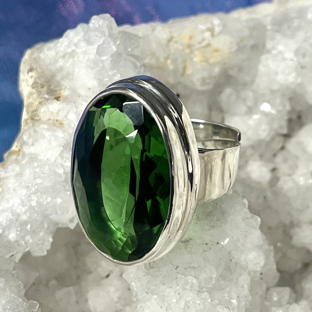 Ring Green Obsidian Oval Facet Adjustable