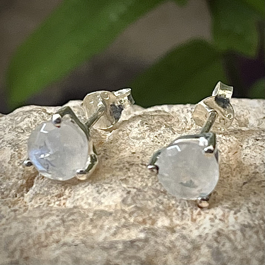 Earrings Rainbow Moonstone Oval Studs Round