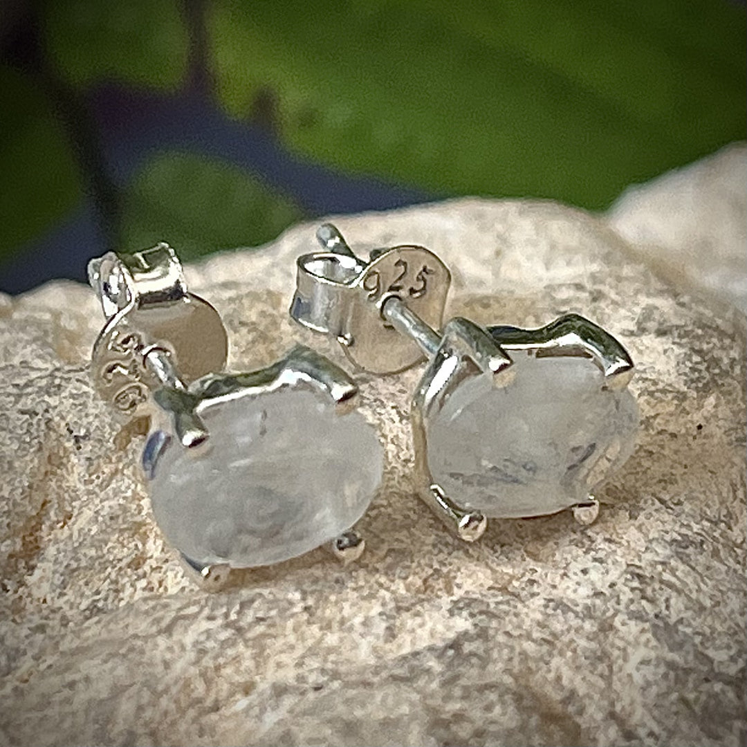 Earrings Rainbow Moonstone Oval Studs