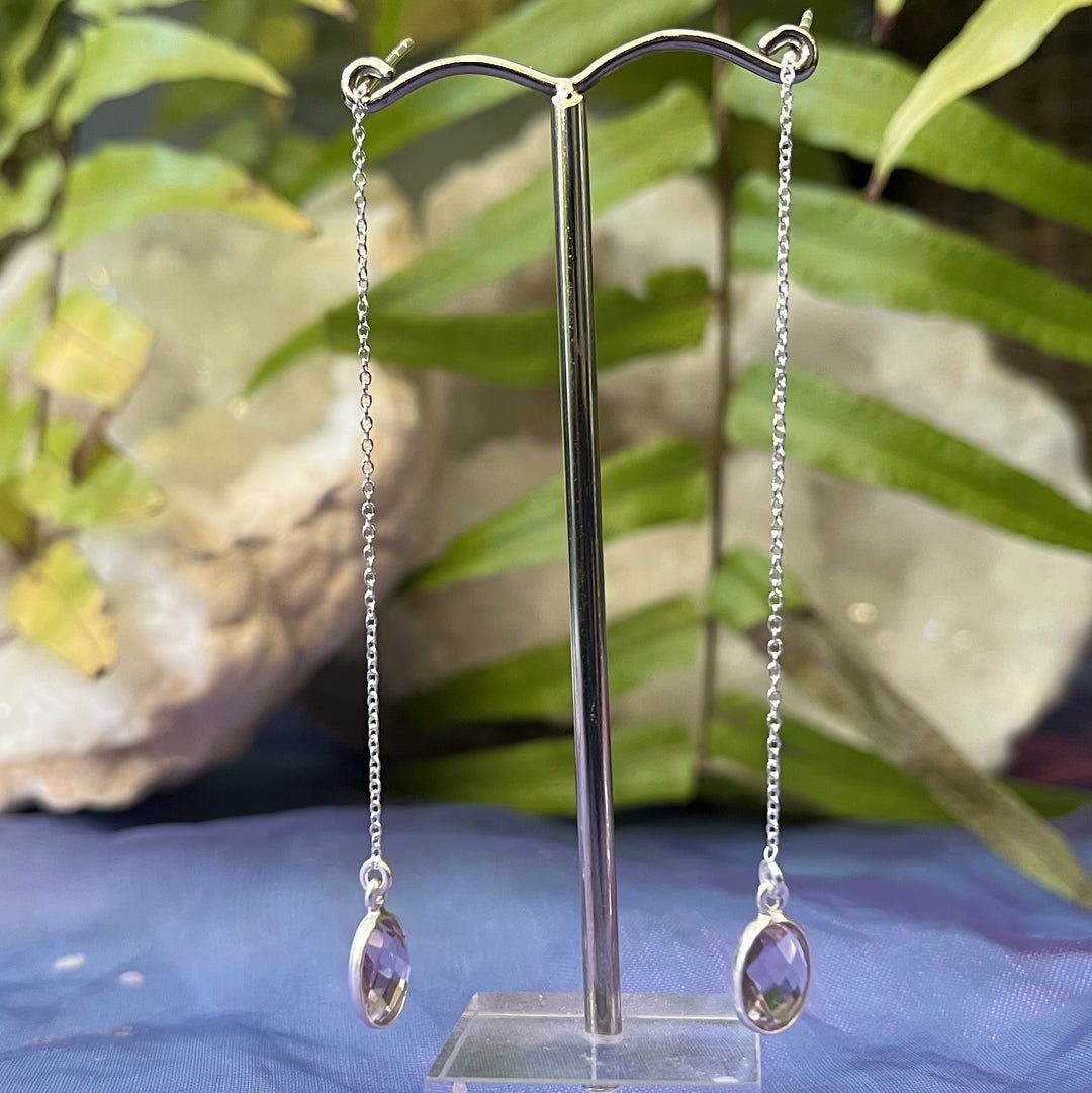 Earrings Amethyst Facet Hanging Chain