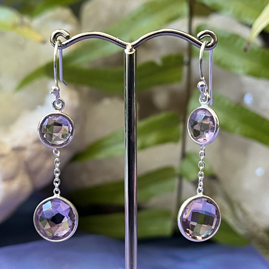 Earrings Amethyst Round Faceted 4.2 cm
