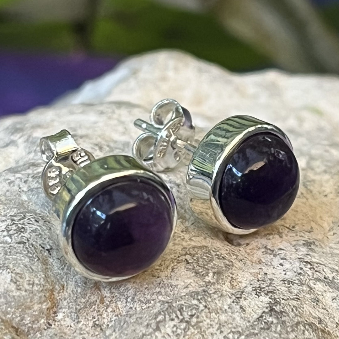 Stud Earrings Amethyst Round 1.7 cm