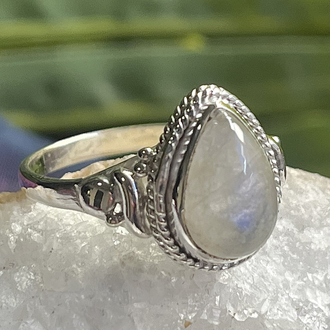 Ring Rainbow Moonstone Teardrop Dots 1.1 cm