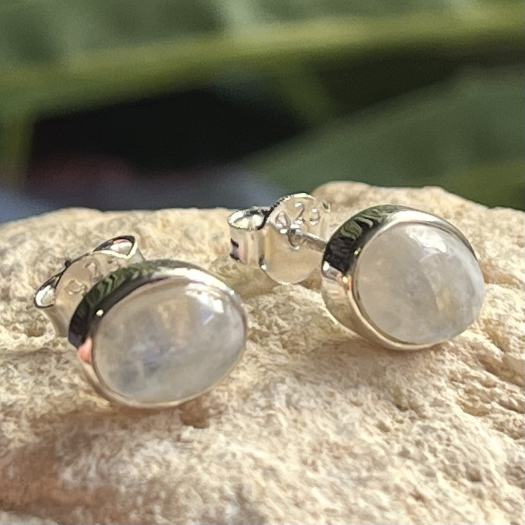 Earrings Rainbow Moonstone Oval Studs 1.60 cm