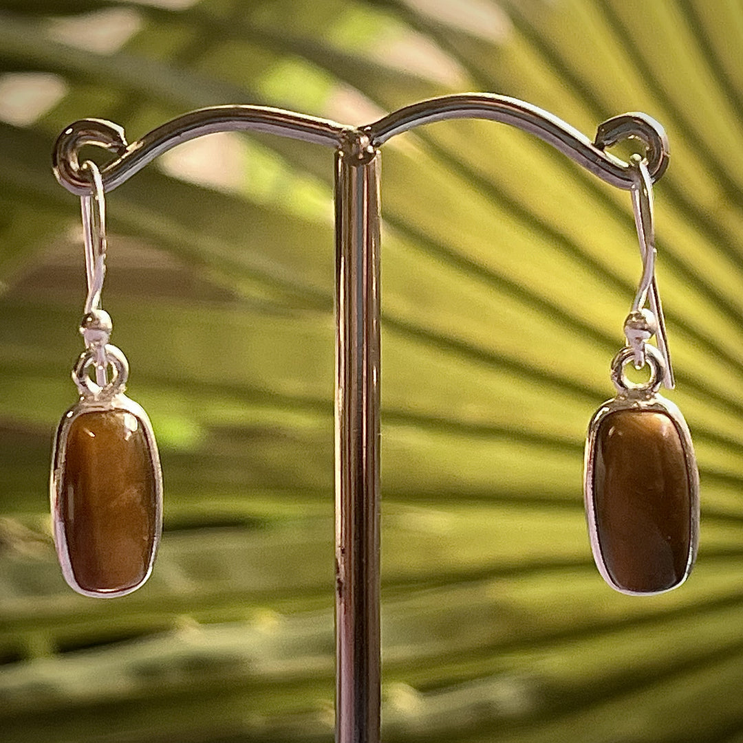 Earrings Tiger Eye Gold Rectangle 2.8 cm