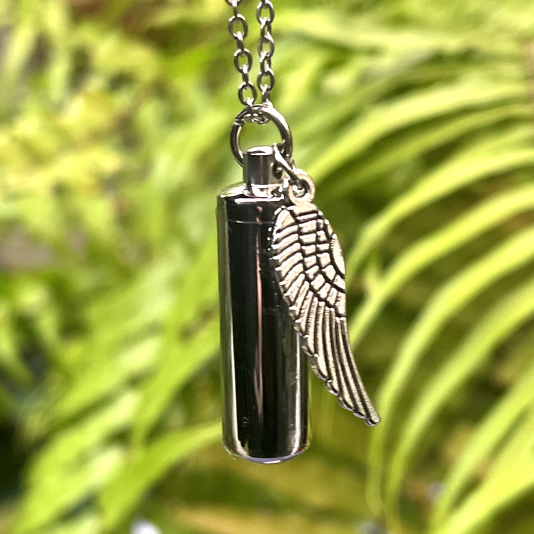 Necklace Vial Angel Feather Stainless Steel