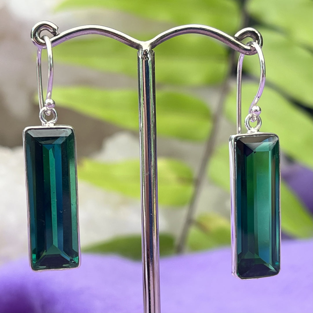 Earrings Green Obsidian Rectangle Facet 4.0 cm