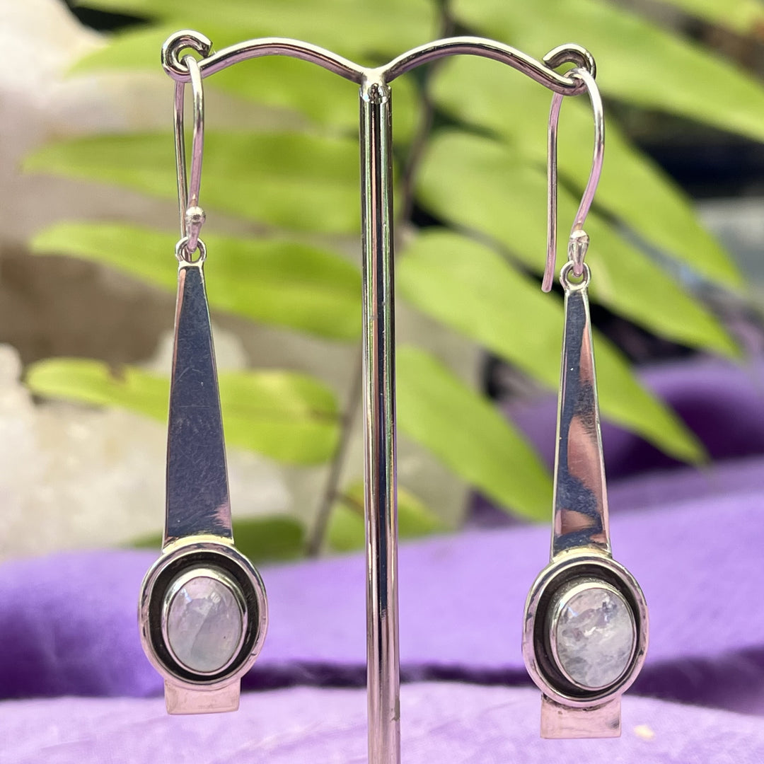 Earrings Rainbow Moonstone Oval on Silver
