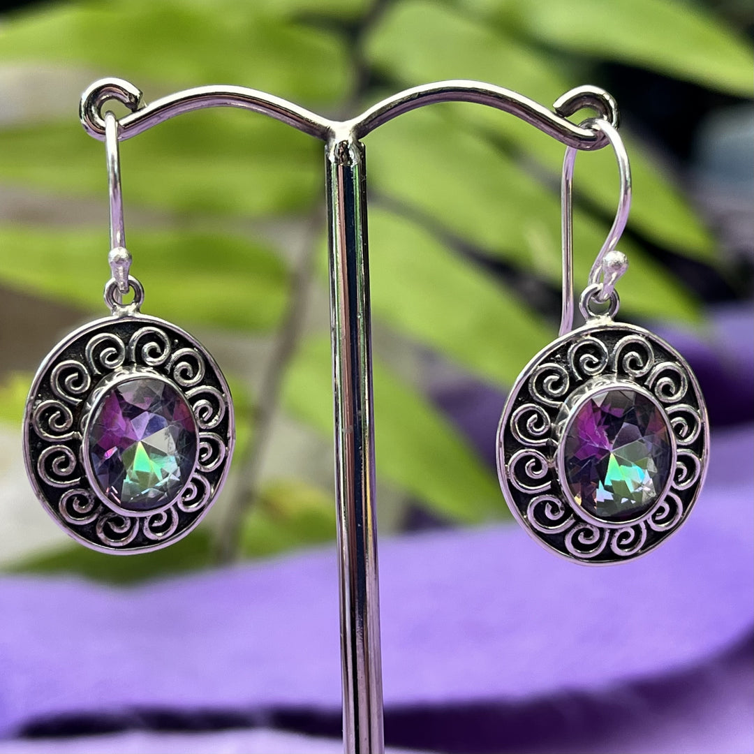 Earrings Mystic Topaz Oval Facet Filigree 3.3 cm
