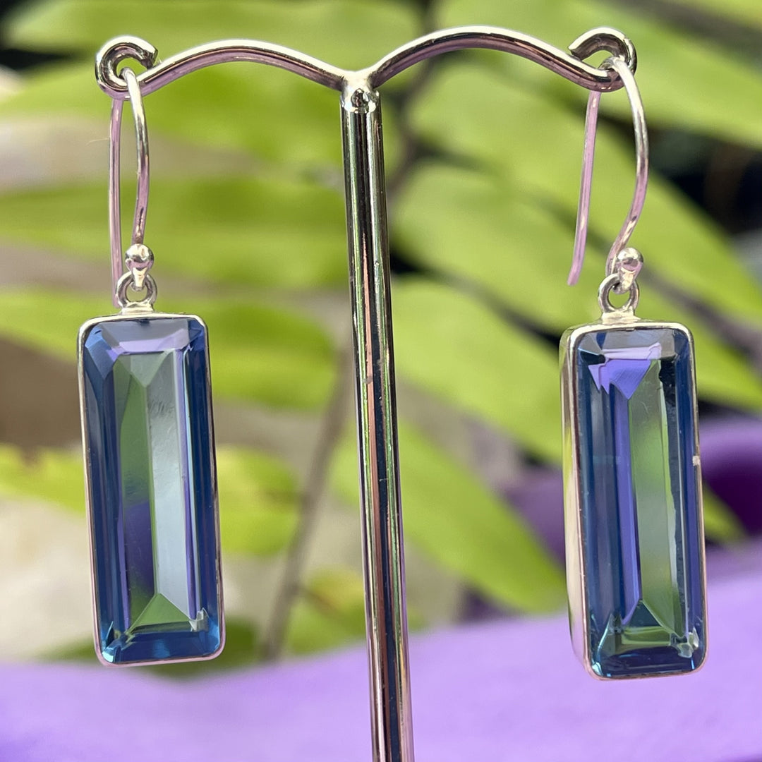 Earrings Obsidian Sky Blue Rectangle