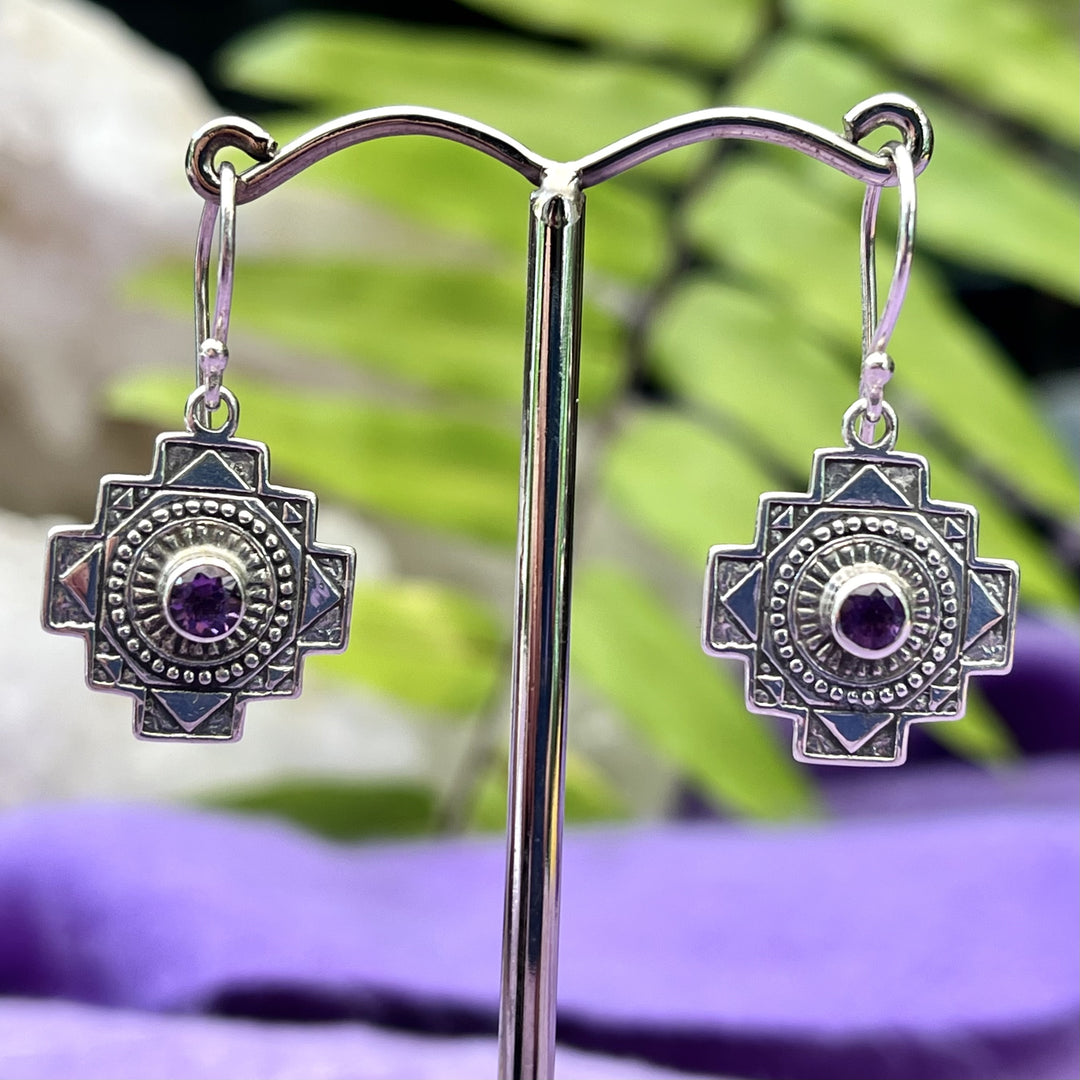 Earrings Amethyst Sri Yantra 3.0 cm