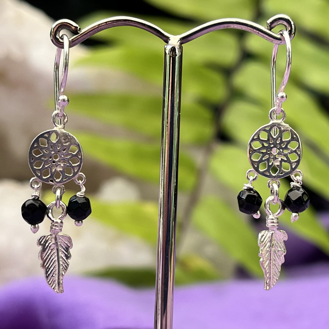 Earrings Dreamcatcher Black Onyx 3.9 cm