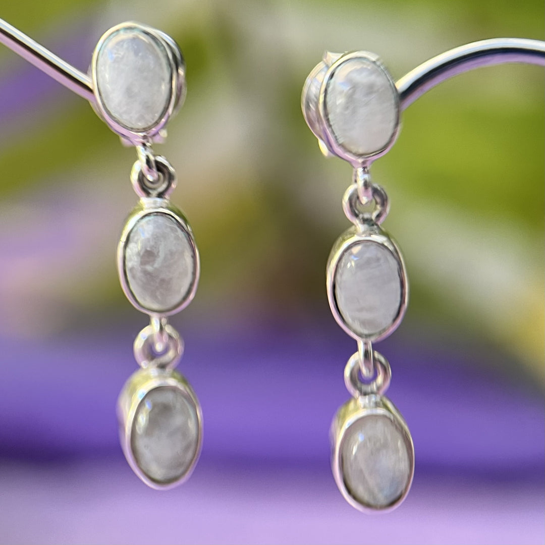 Earrings Rainbow Moonstone Oval Drops 2.8 cm