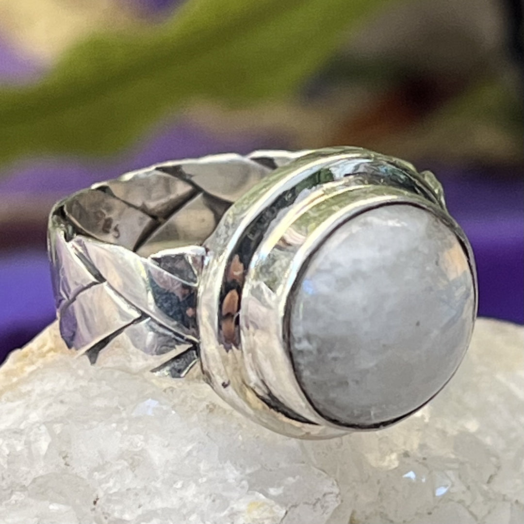 Ring Rainbow Moonstone Plaited Silver