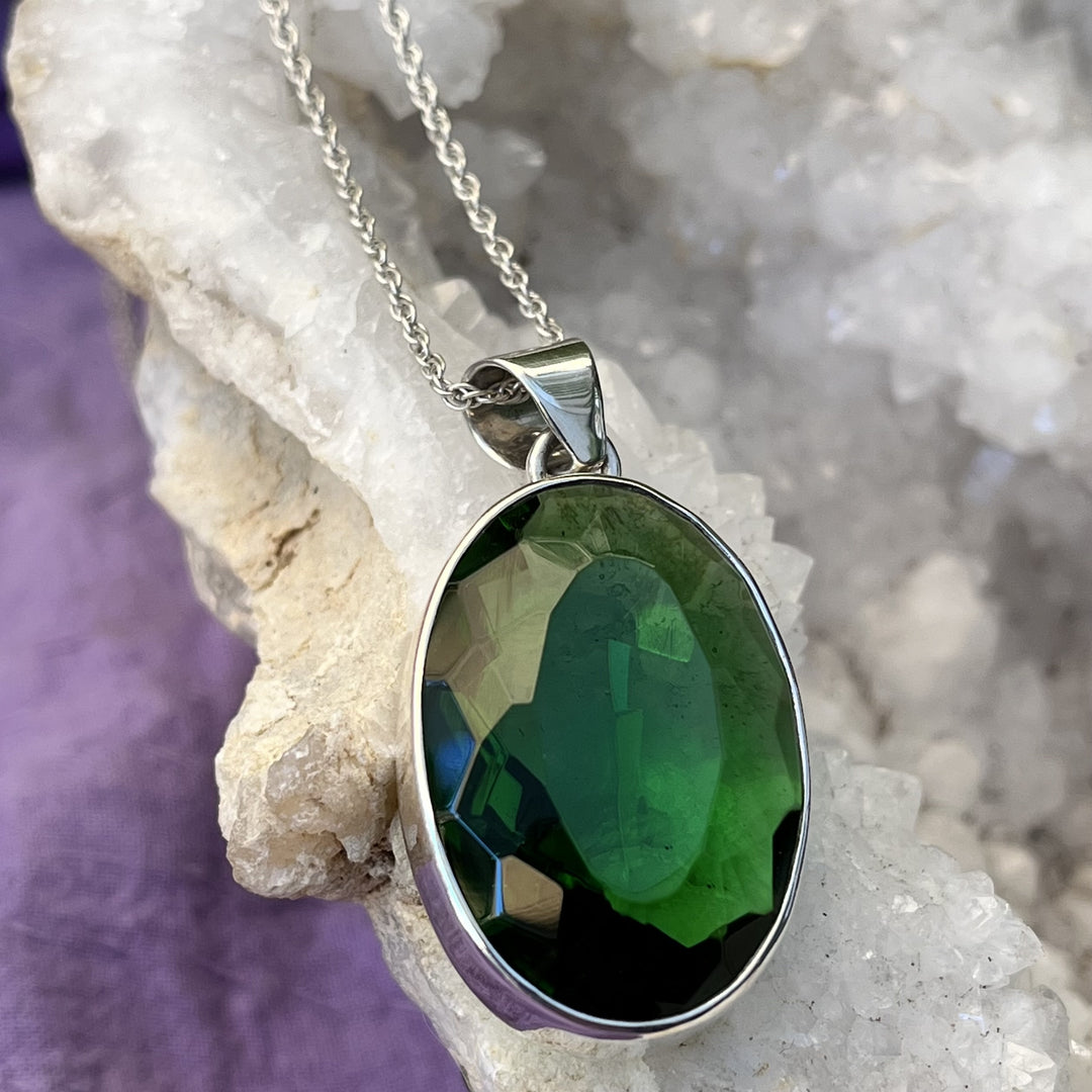 Pendant Green Obsidian Facet Large 4.0 cm