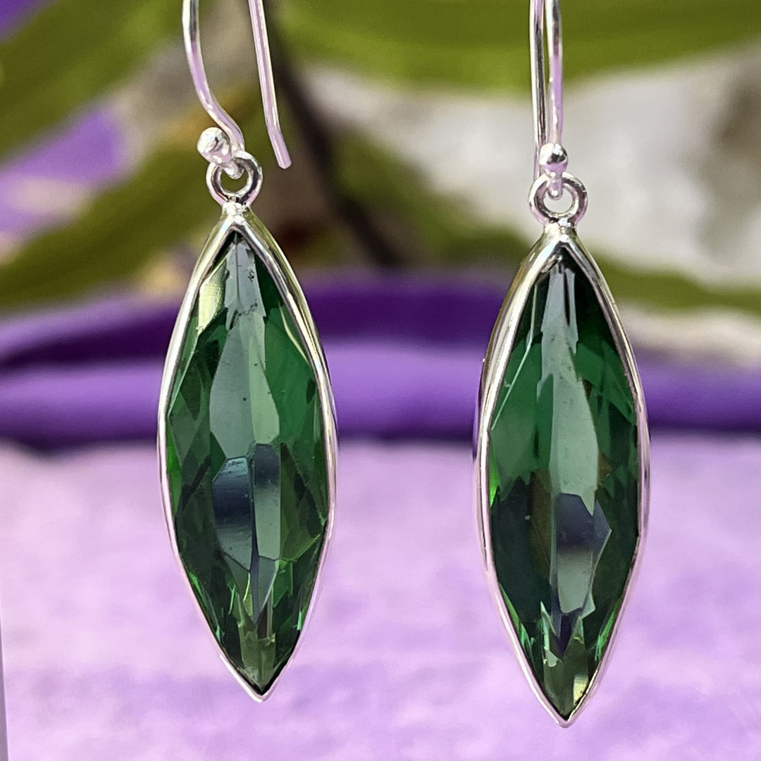 Earrings Green Obsidian Marquise Facet 4.5 cm