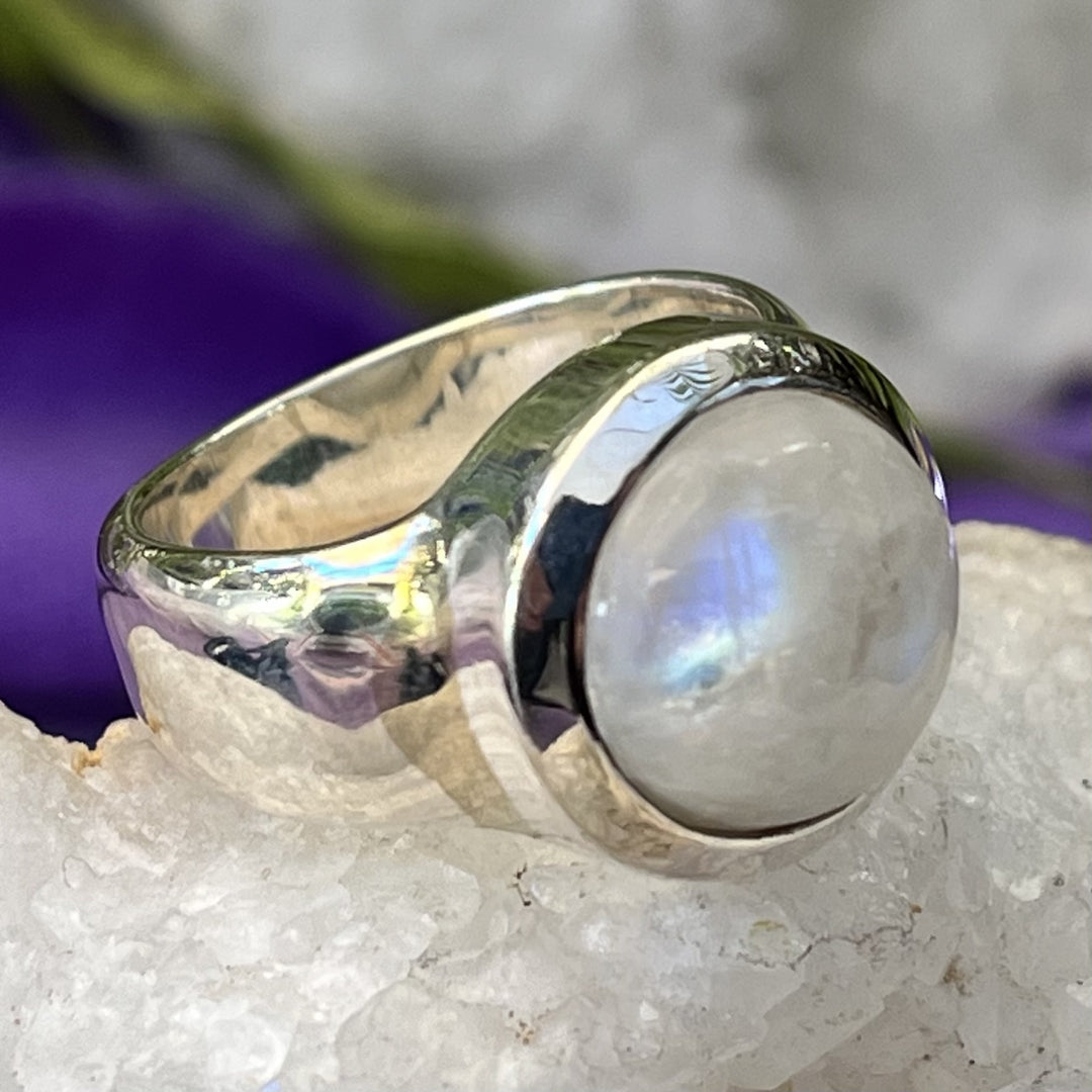 Ring Rainbow Moonstone Round 1.2 cm