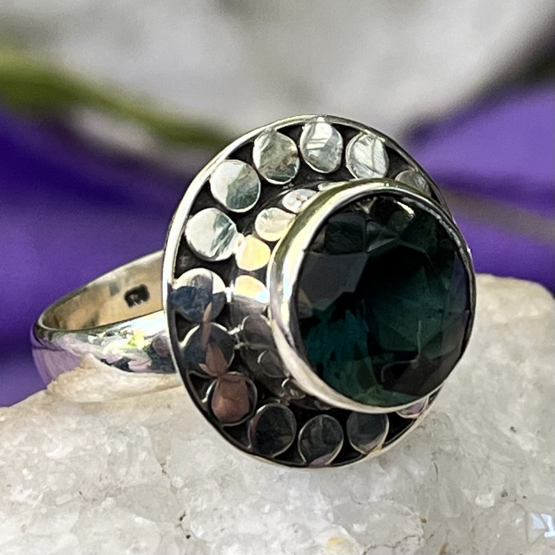 Ring Green Obsidian Dots Facet 1.0 cm