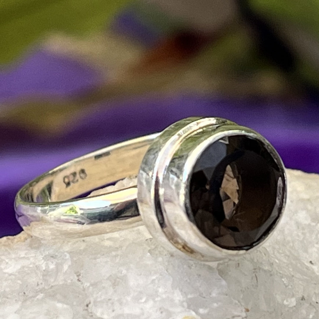 Ring Smoky Quartz Round Facet 0.7 cm