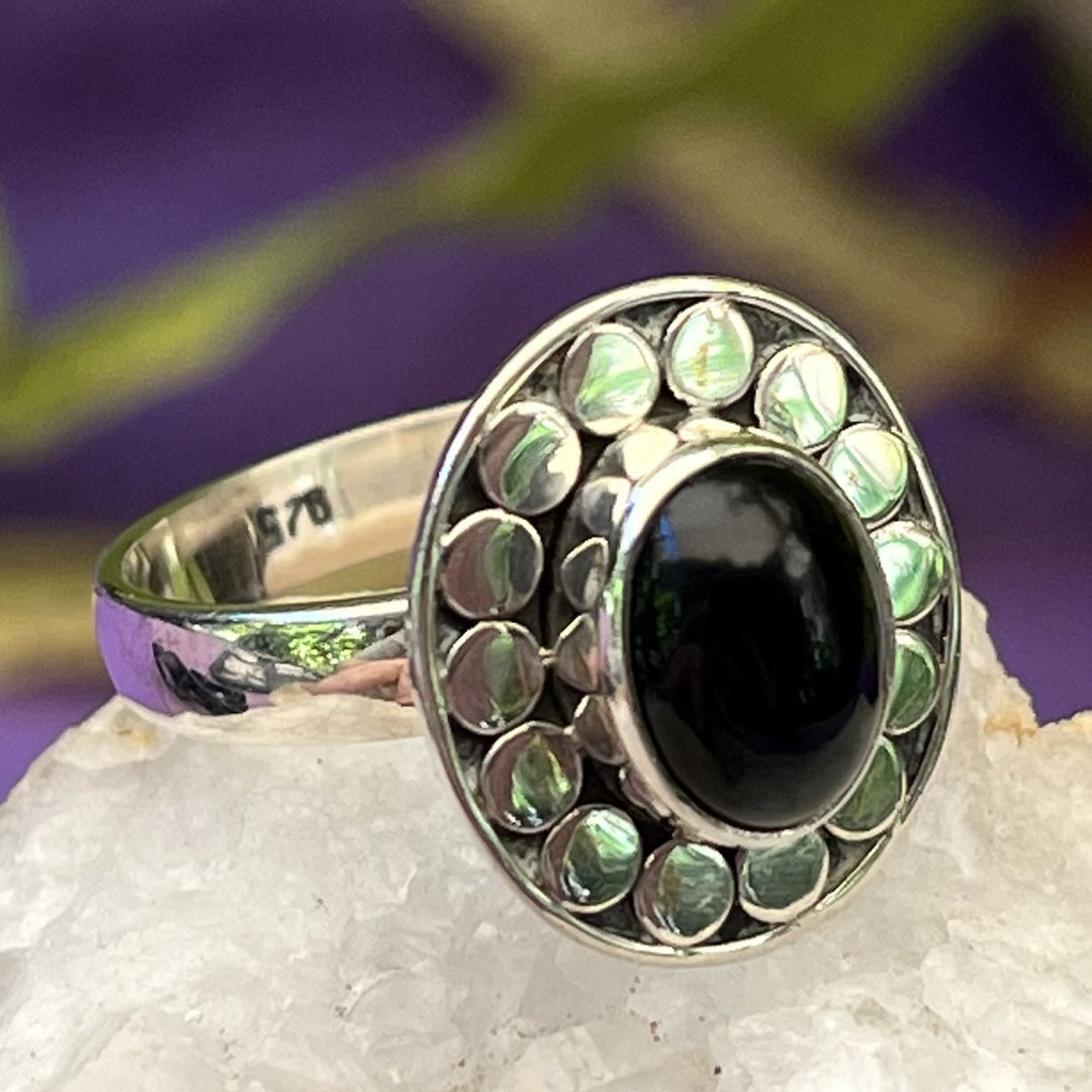 Ring Black Obsidian Oval Dotted 0.8 cm