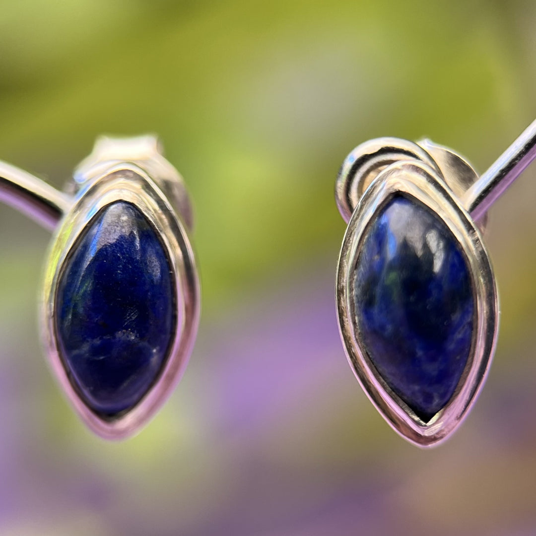 Earrings Studs Lapis Marquise 1.2 cm
