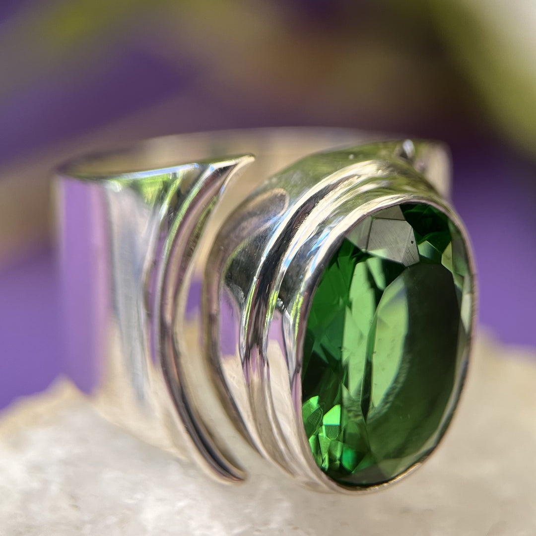 Ring Green Obsidian Oval Facet 1.5 cm