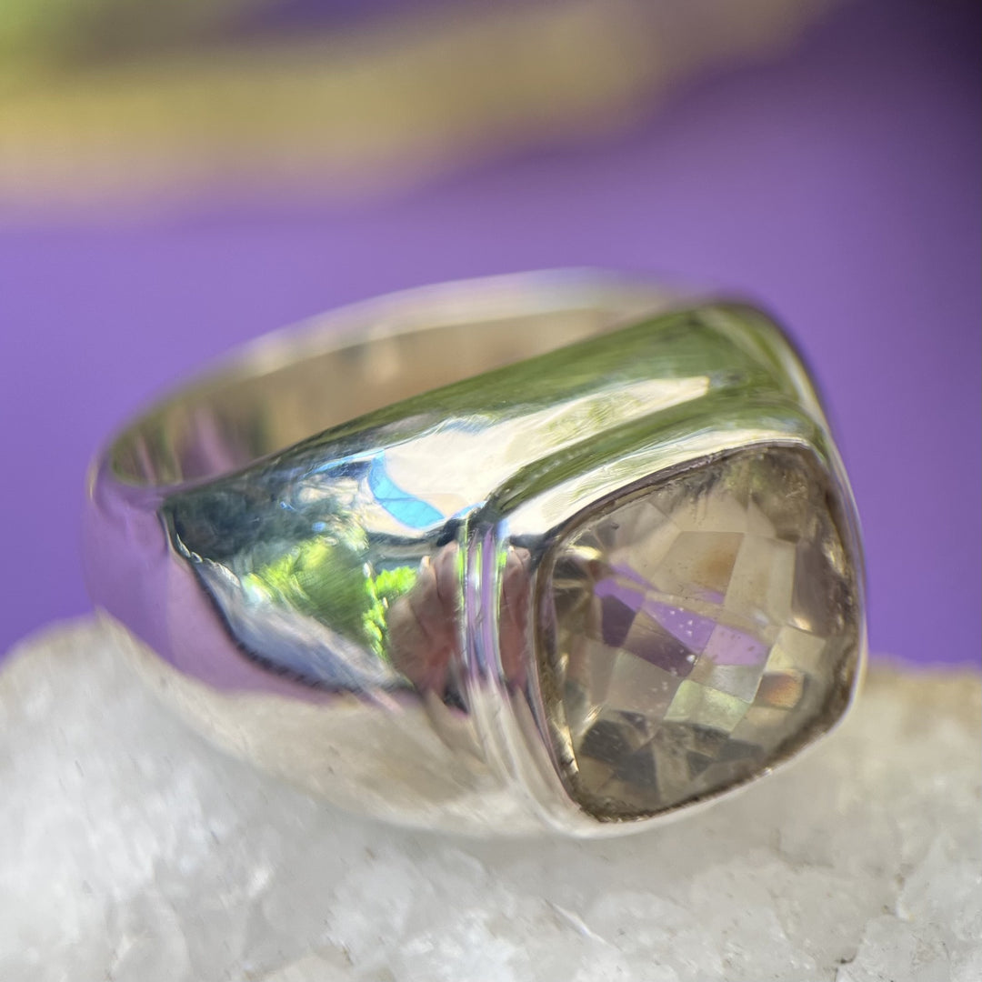Ring Citrine Cushion Cut Facet Rectangle 0.9 cm