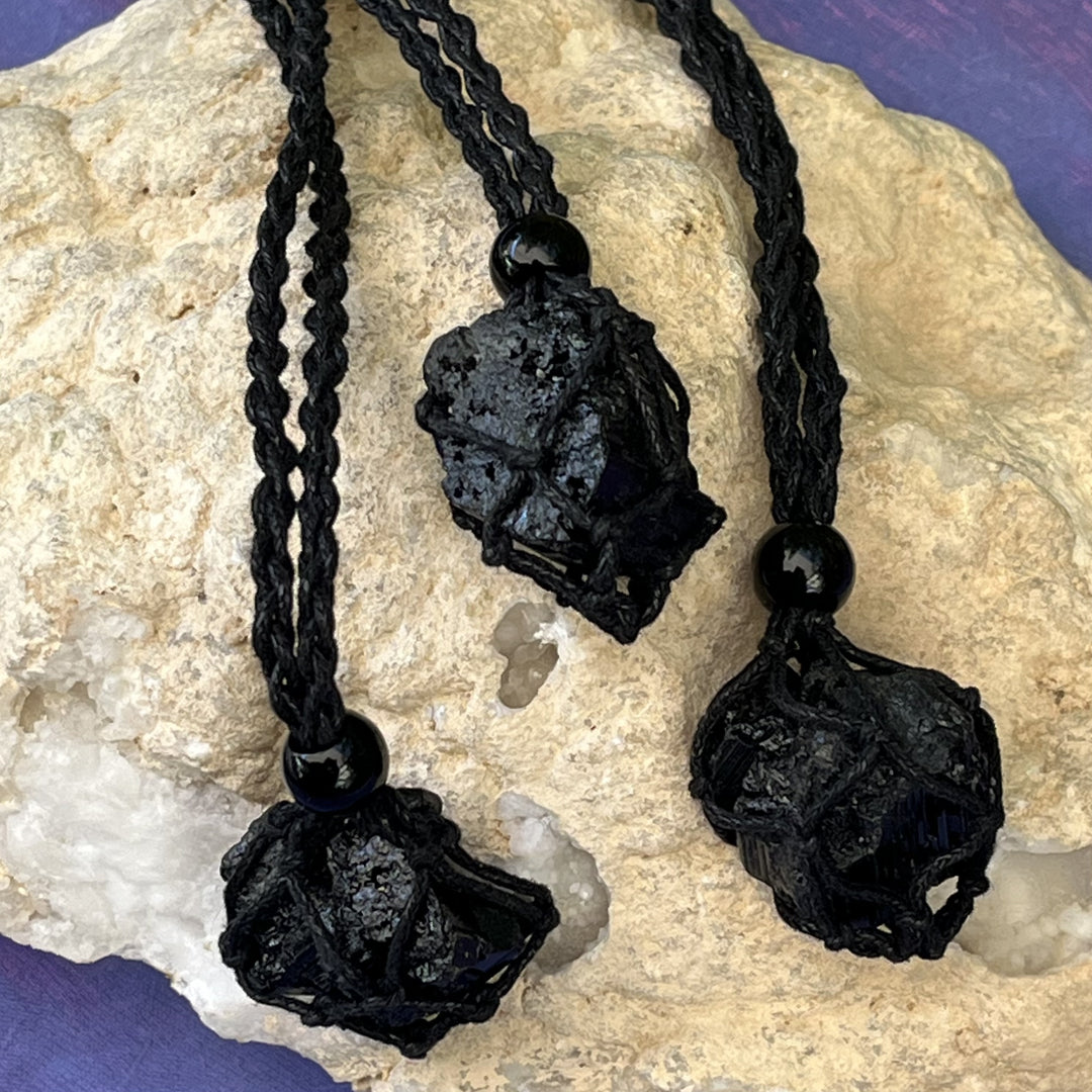 Macrame Necklace Black Tourmaline