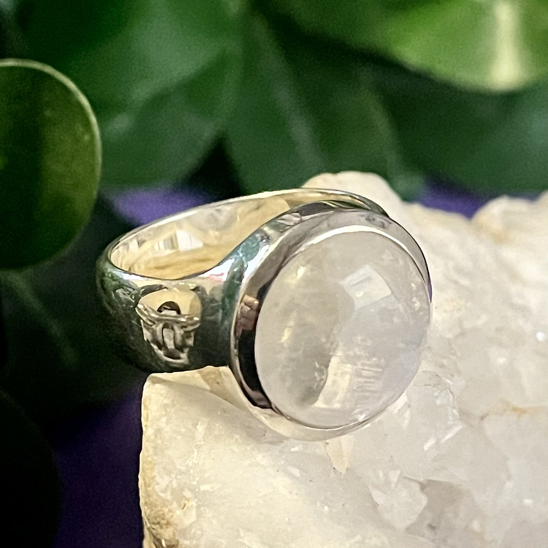 Ring Rainbow Moonstone Round 1.5 cm