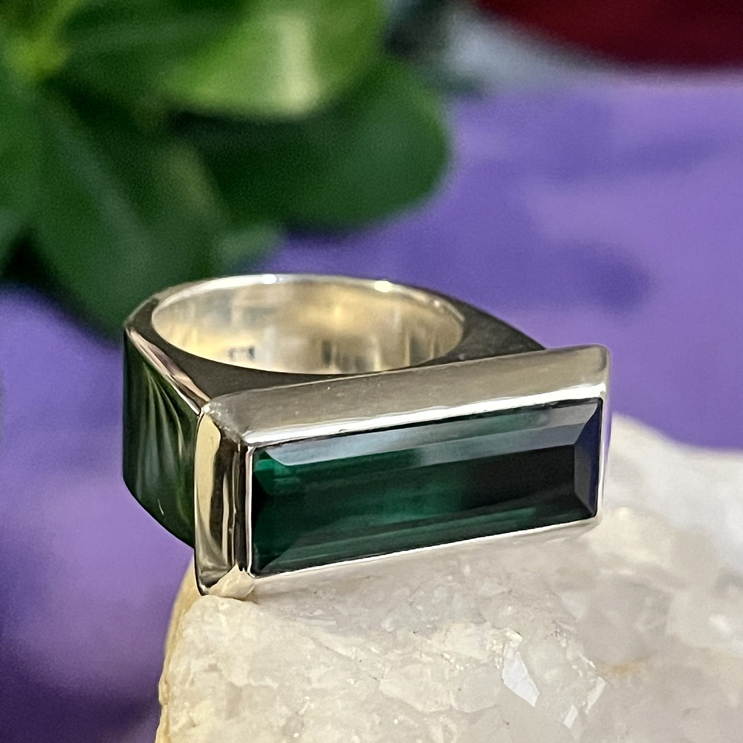 Ring Emerald Obsidian Rectangle Facet
