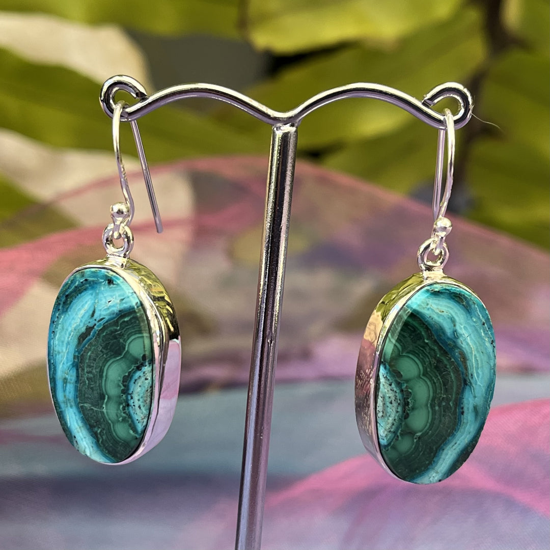 Earrings Azurite Malachite Oval 3.9 cm