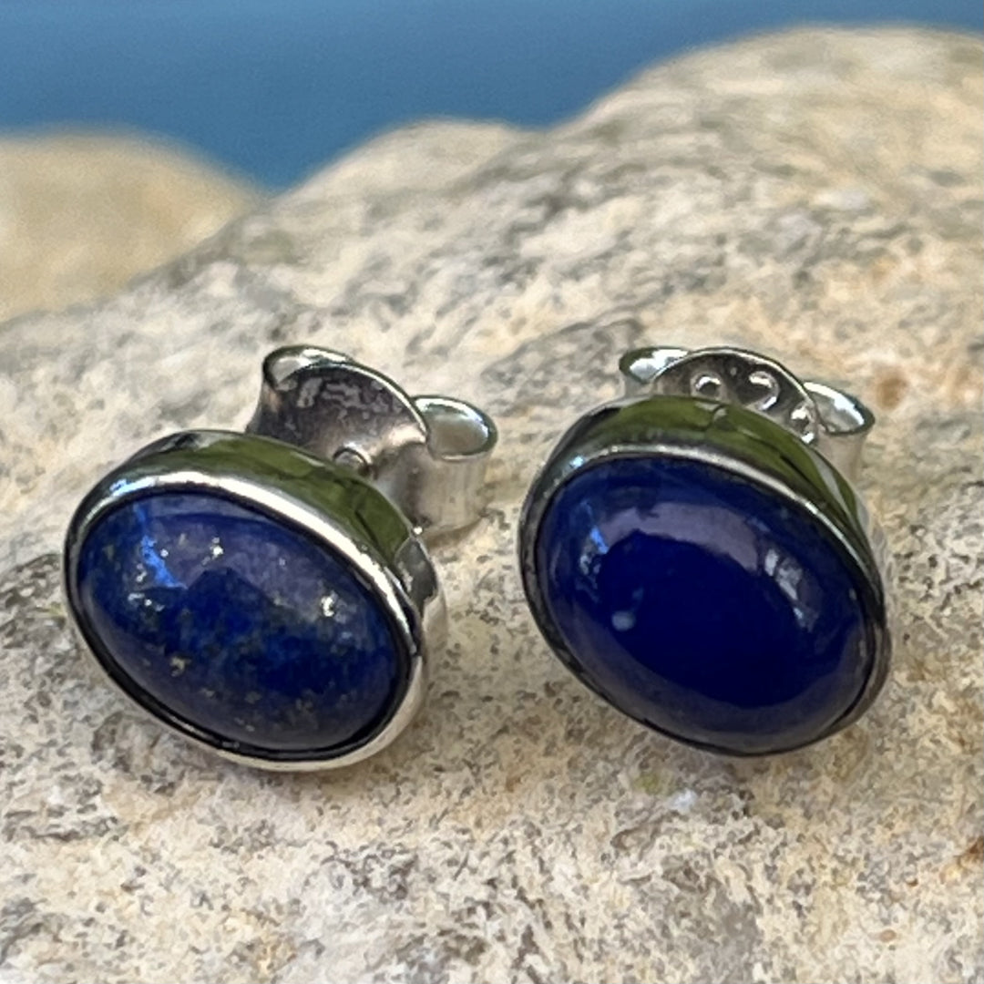 Earrings Lapis Oval Studs 1.5 cm