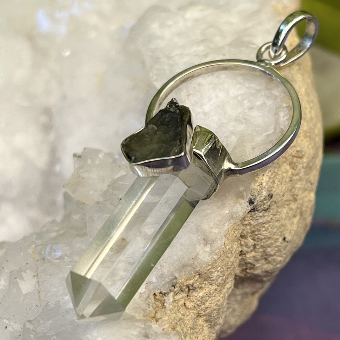 Pendant Clear Quartz Moldavite Point