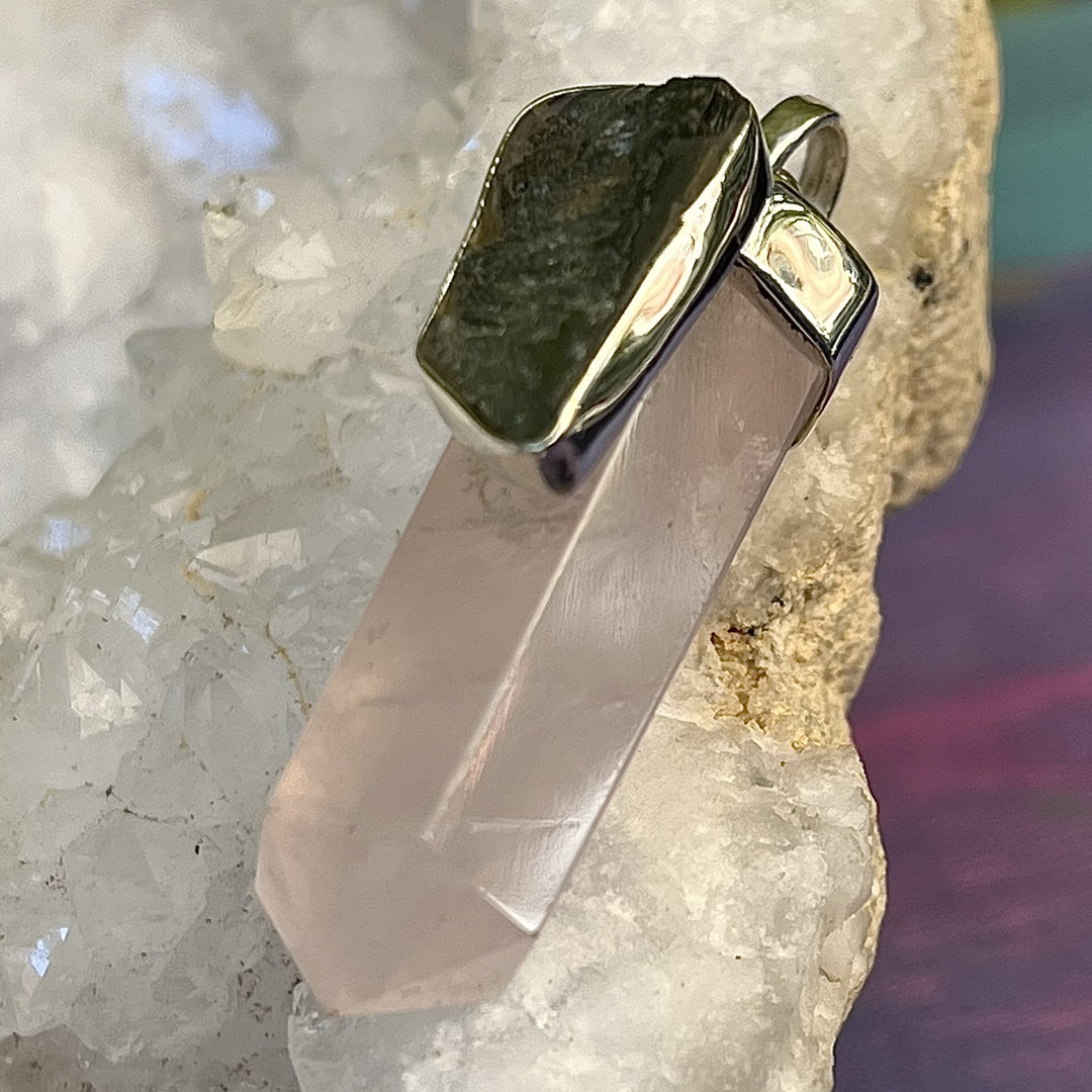 Pendant Rose Quartz Moldavite Point 4.3 cm