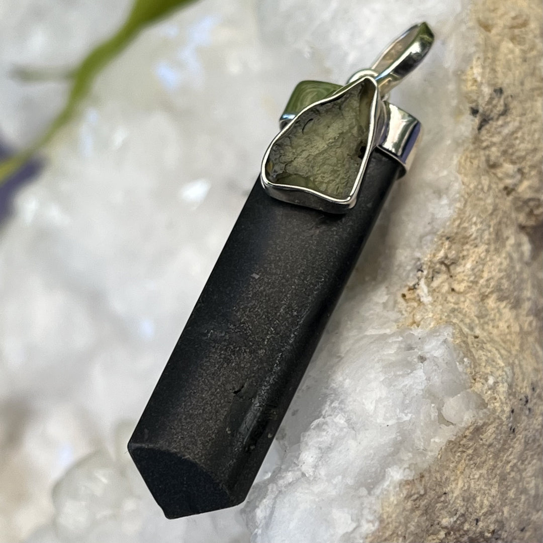 Pendant Black Tourmaline Moldavite Point 4.8 cm