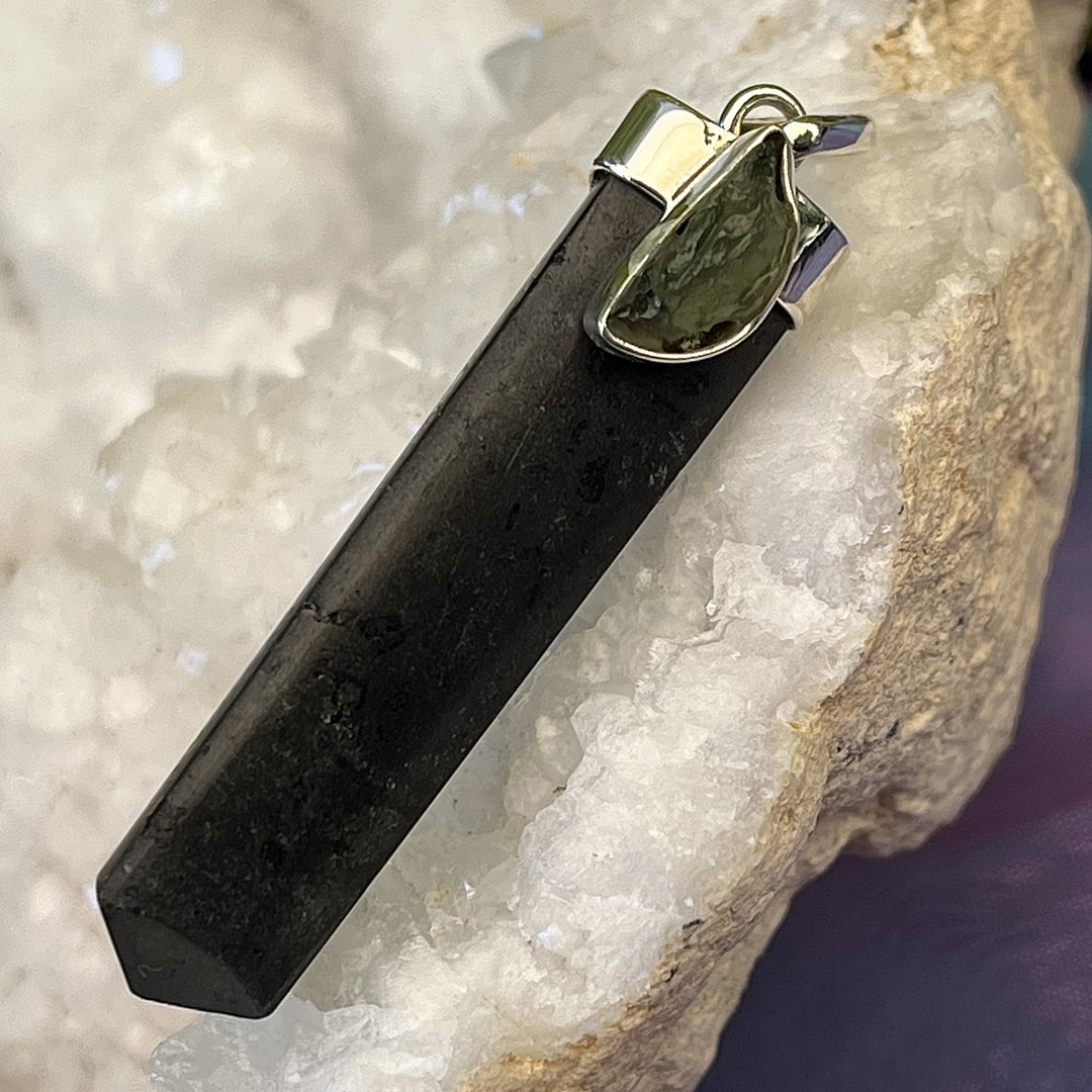 Pendant Black Tourmaline Moldavite Point 5.3 cm