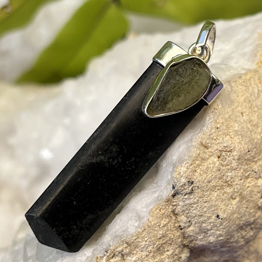 Pendant Black Tourmaline Moldavite Point 4.9 cm