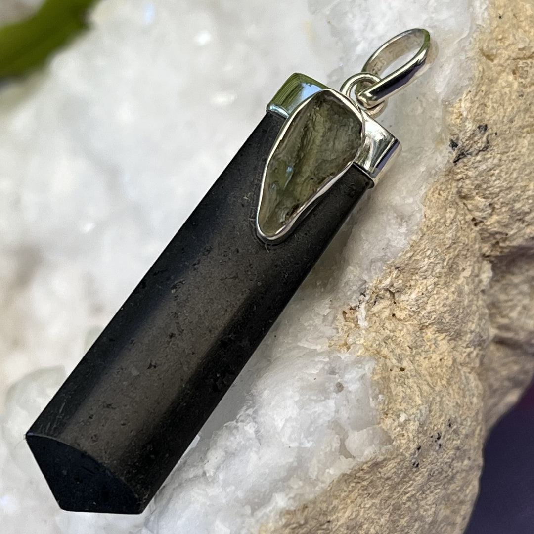 Pendant Black Tourmaline Moldavite Point 5.0 cm