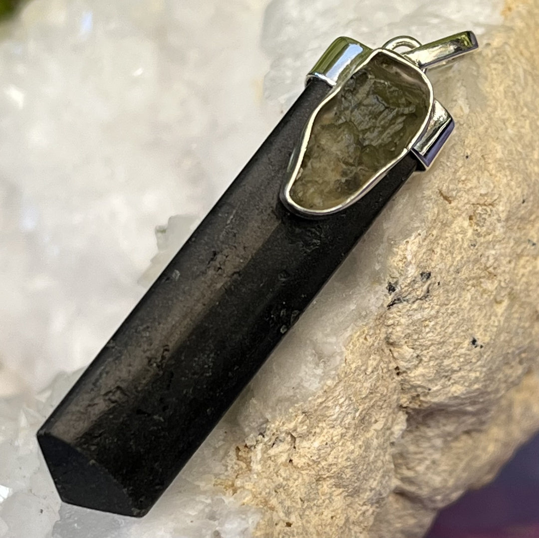 Pendant Black Tourmaline Moldavite Point 4.7 cm
