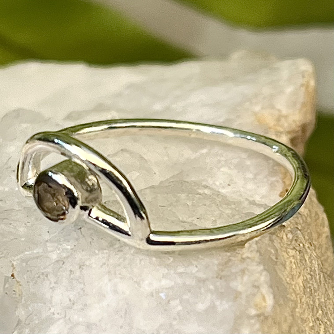 Ring Smokey Quartz Crescent Moon Facet